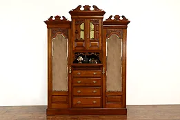Victorian English Antique Walnut Armoire Wardrobe or Closet Secret Drawer #40844