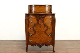 French Style Antique Carved Walnut & Satinwood Highboy, Tall Chest #41037