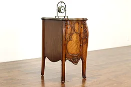 French Style Antique Carved Walnut & Satinwood Nightstand, Lamp Table #41039