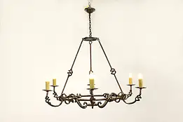 Renaissance Design Wrought Iron 6 Beeswax Candle Vintage Chandelier #40315