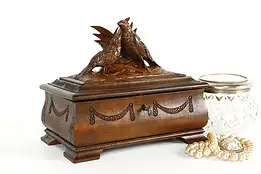 Black forest Carved Birds Antique Jewelry or Keepsake Box, Silk Interior #40926