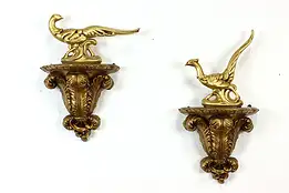 Pair of Renaissance Style Vintage Gilt Wall Bracket Shelves #41188