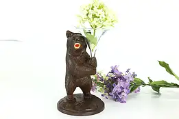 Black Forest Antique Carved Bear Sculpture with Glass Bud Vase #37840