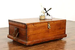 Farmhouse Pine Antique Captain's Trunk, Chest, Coffee Table, Rope Handles #41005