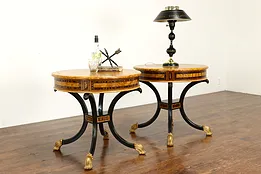 Pair of Regency Style Vintage Satinwood Drum Lamp Tables, Ferguson #40628