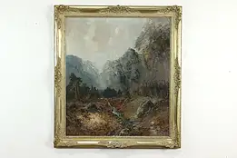 Mountain Valley Stream Landscape Vintage Original Oil Painting Bauer 37" #41060