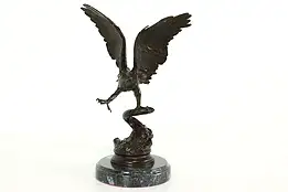 Eagle Landing Statue Bronze Vintage Sculpture on Marble Base, 1992 Folori #40708