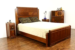 Art Deco Waterfall Design Vintage 3 Pc. Bedroom Set, Queen Size Bed #36971