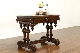 Renaissance Design Antique Italian Oak Library Table or Desk Carved Lions #40221