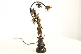 Art Nouveau Vintage Lady & Eagle Statue Newel Post Lamp #40029