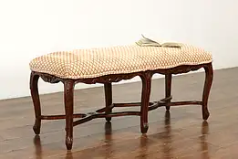 Country French Carved Fruitwood Upholstered Hall or Bedroom Bench #41179