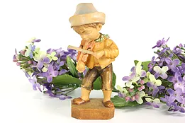 Hand Carved Vintage Alpine Young Boy Playing Fiddle Sculpture #41313