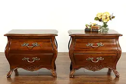 Pair of Bombe Country French Carved Chests, Nightstands or Lamp Tables #40808