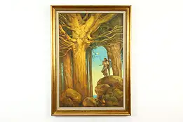 Scene with Tree, Woman & Dove Vintage Original Oil Painting, Ader 37" #41336