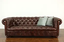 Chesterfield Tufted Chestnut Leather Vintage Traditional Sofa #41423