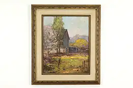 Farmyard & Mountain Scene Original Vintage Oil Painting, Ruby 27.5" #40909