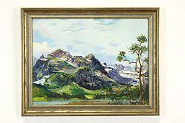 Summer Scene with Snowy Mountains Vintage Oil Painting, Thoele 18.5" #40996