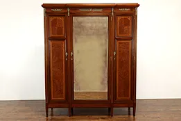 Italian Antique Banded Rosewood Armoire, Wardrobe, Closet, Beveled Mirror #38257