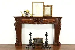 Renaissance Style Salvage Vintage  Maple Mantle, Carved Lion Figures #37779