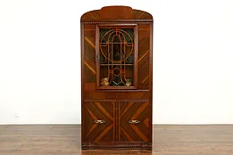 Art Deco Vintage Walnut China or Curio Display Cabinet, Bookcase #41368