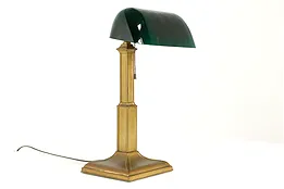 Banker Antique Office Library or Desk Lamp Emerald Glass Shade Farberware #40905