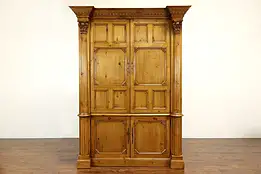 Farmhouse Vintage Carved Pine Armoire, Entertainment Center, Wardrobe #40922