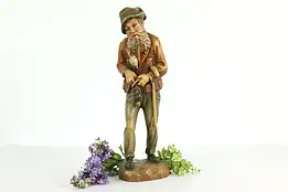 Alpine Man Pipe & Cane Hand Carved Vintage 20" Folk Art Sculpture #40928