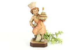 Swiss Hand Carved Vintage Folk Art Statue, Bakery Boy Sculpture #41419