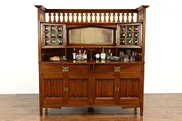 Arts & Crafts Antique Oak Dutch Backbar Server Sideboard, Bar Cabinet #40261