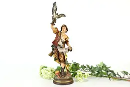 Swiss Hand Carved Vintage Folk Art Statue, Falconer & Bird Sculpture #40971