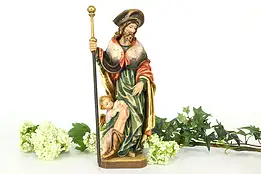 St. Roch Patron Saint of Dogs Vintage Hand Carved Sculpture, Staffler #40973