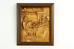 Alchemist at Work German Vintage Carved Wall Plaque After Spitzweg #40954