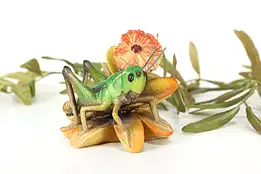 Swiss Hand Carved Vintage Folk Art Sculpture, Grasshopper & Flower, Dobin #41570