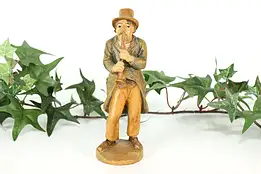 Man Playing Clarinet Hand Carved Vintage Alpine Sculpture #40944