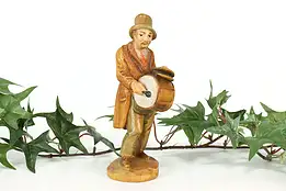 Man Playing Drum Hand Carved Vintage Alpine Sculpture #41576