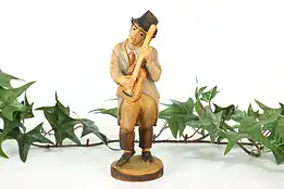 Man Playing Guitar Hand Carved Vintage Alpine Sculpture  #41573