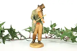 Man Playing Violin Hand Carved Vintage Alpine Sculpture #41575