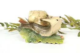 Hand Carved Vintage Painted Snail on Leaf Alpine Sculpture #41562