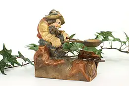 Man Cooking Over a Fire Carved Vintage Alpine Sculpture #40943