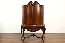 French Design Antique Flame Grain Walnut China Cabinet, Saginaw #41452