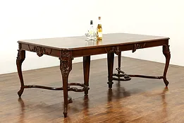 French Design Antique Walnut Dining Table, 3 Leaves Extends 9' Saginaw #41451