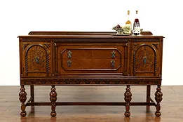 Tudor Design Antique Oak & Birdseye Maple Buffet, Sideboard or Server #40227