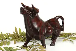 Stock Market Bull Statue Mahogany Hand Carved Vintage Sculpture #40983