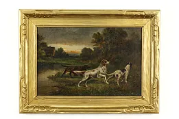 Hunting Dogs Pointing Victorian Original Antique Oil Painting Milno 23.5" #41054