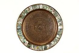 Copper & Abalone Vintage Platter or Wall Plaque, Aztec Calendar Motif #41417