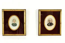 Pair of Victorian Antique Milk Glass Portraits Shadow Boxes 14" #41631