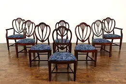 Set of 8 Georgian Vintage Shield Back Dining Chairs, New Upholstery #38853