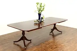 Georgian Vintage 9' Banded Mahogany Dining Table, 4 Leaves, Kindel #41378