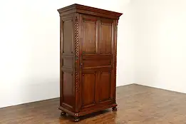 Victorian Eastlake Antique English Carved Walnut Linen Armoire Wardrobe #41554