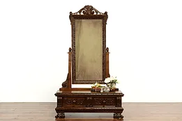 Renaissance Carved Antique Walnut Italian Hall or Dressing Mirror #40789